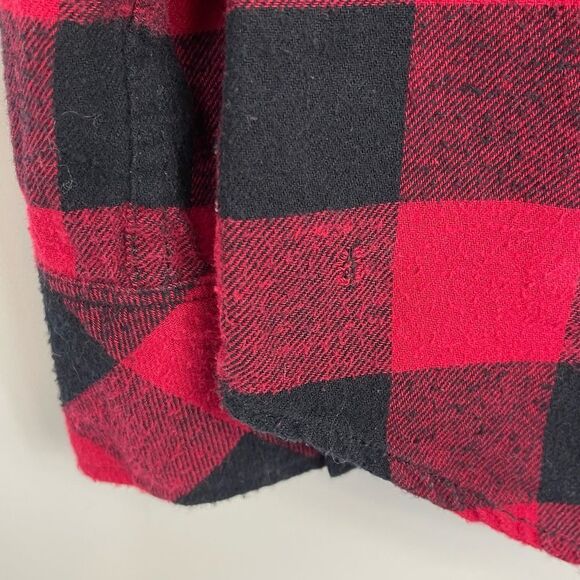 Aritzia TNA Brewster Boyfriend Hooded Buffalo Plaid Flannel Shirt Shaket M Red - Picture 11 of 16